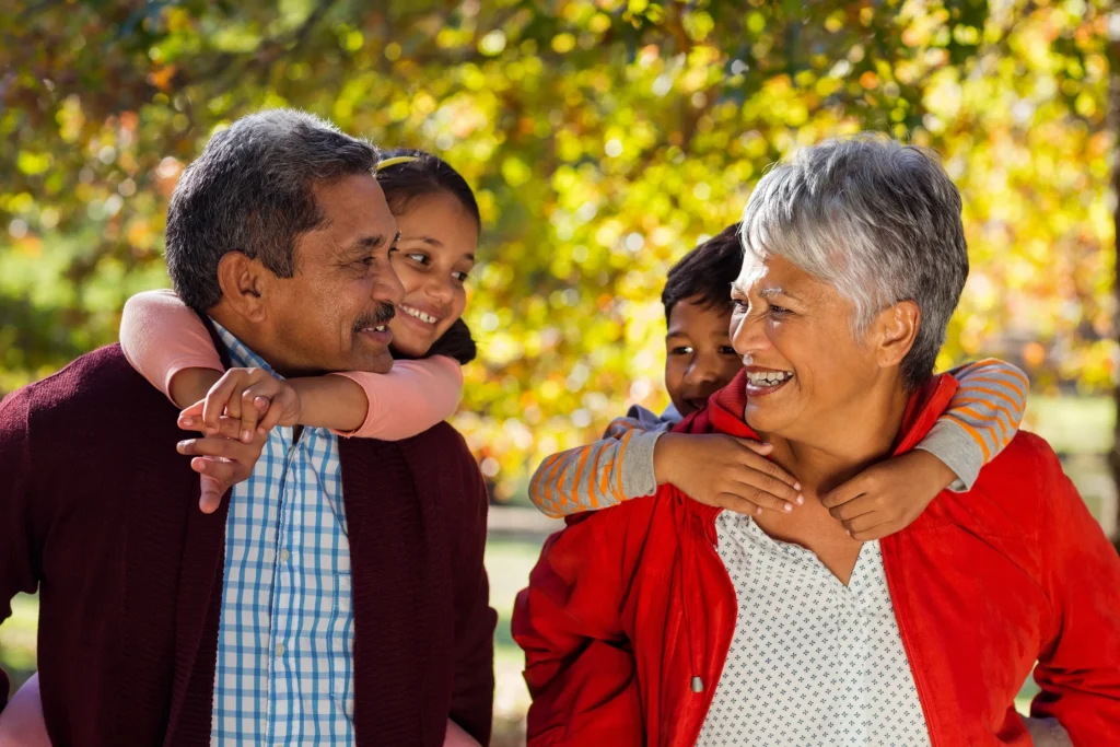 Grandparents with their grand children.